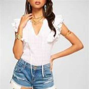 Ramy Brook White Ruffle Sleeve Ivory Cotton Blouse Small